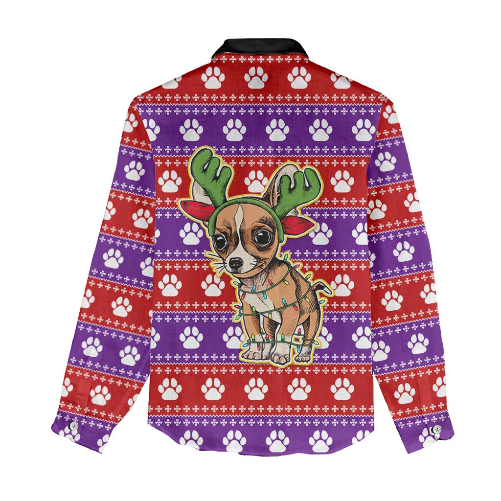 Chihuahua Christmas Women Casual Shirt with I’m Not a Chihuahua I’m a Baby Quote and Red Purple Christmas Pattern - Wonder Print Shop