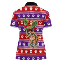 Chihuahua Christmas Women Polo Shirt with I’m Not a Chihuahua I’m a Baby Quote and Red Purple Christmas Pattern - Wonder Print Shop