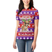 Chihuahua Christmas Women Polo Shirt with I’m Not a Chihuahua I’m a Baby Quote and Red Purple Christmas Pattern - Wonder Print Shop