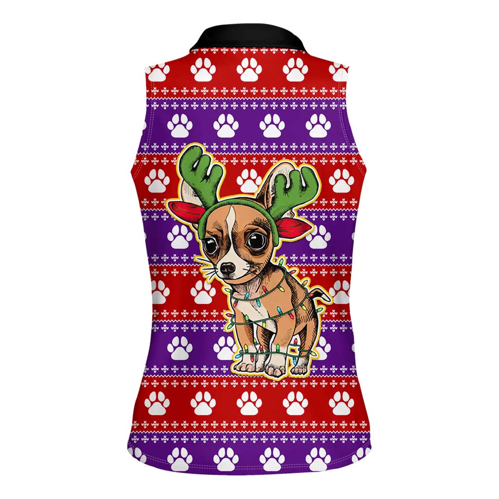 Chihuahua Christmas Women Sleeveless Polo Shirt with I’m Not a Chihuahua I’m a Baby Quote and Red Purple Christmas Pattern - Wonder Print Shop