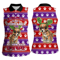 Chihuahua Christmas Women Sleeveless Polo Shirt with I’m Not a Chihuahua I’m a Baby Quote and Red Purple Christmas Pattern - Wonder Print Shop