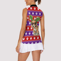 Chihuahua Christmas Women Sleeveless Polo Shirt with I’m Not a Chihuahua I’m a Baby Quote and Red Purple Christmas Pattern - Wonder Print Shop