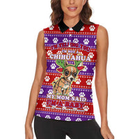Chihuahua Christmas Women Sleeveless Polo Shirt with I’m Not a Chihuahua I’m a Baby Quote and Red Purple Christmas Pattern - Wonder Print Shop