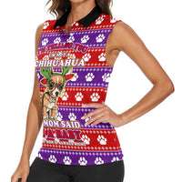 Chihuahua Christmas Women Sleeveless Polo Shirt with I’m Not a Chihuahua I’m a Baby Quote and Red Purple Christmas Pattern - Wonder Print Shop