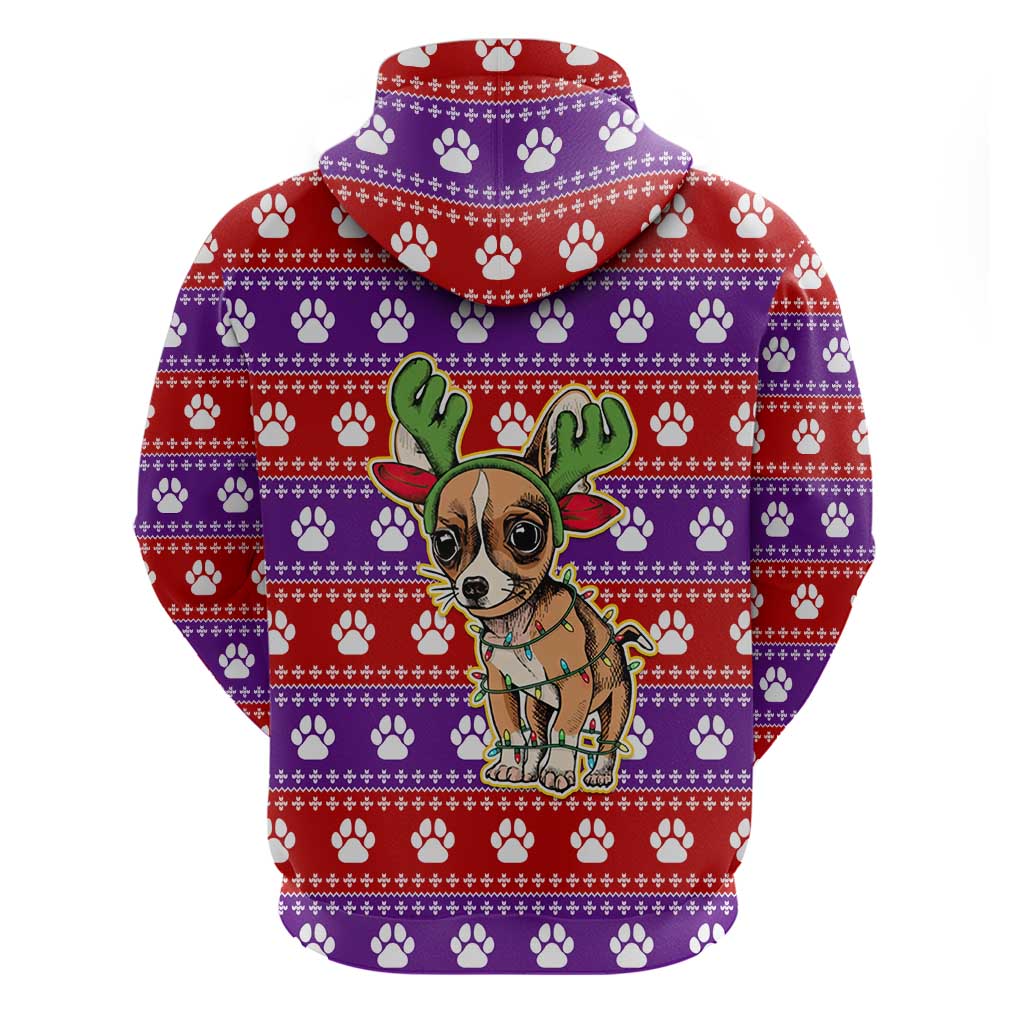 Chihuahua Christmas Zip Hoodie with I’m Not a Chihuahua I’m a Baby Quote and Red Purple Christmas Pattern - Wonder Print Shop