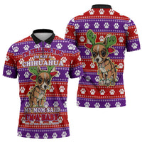 Chihuahua Christmas Zipper Polo Shirt with I’m Not a Chihuahua I’m a Baby Quote and Red Purple Christmas Pattern - Wonder Print Shop