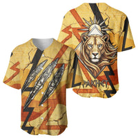 Pakhet Lion Head Baseball Jersey with Claw Marks in Fiery Ancient Egyptian Motif