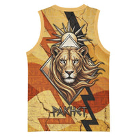 Pakhet Lion Head Basketball Jersey with Claw Marks in Fiery Ancient Egyptian Motif