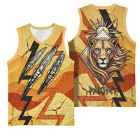 Pakhet Lion Head Basketball Jersey with Claw Marks in Fiery Ancient Egyptian Motif