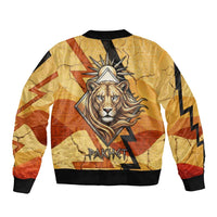 Pakhet Lion Head Bomber Jacket with Claw Marks in Fiery Ancient Egyptian Motif