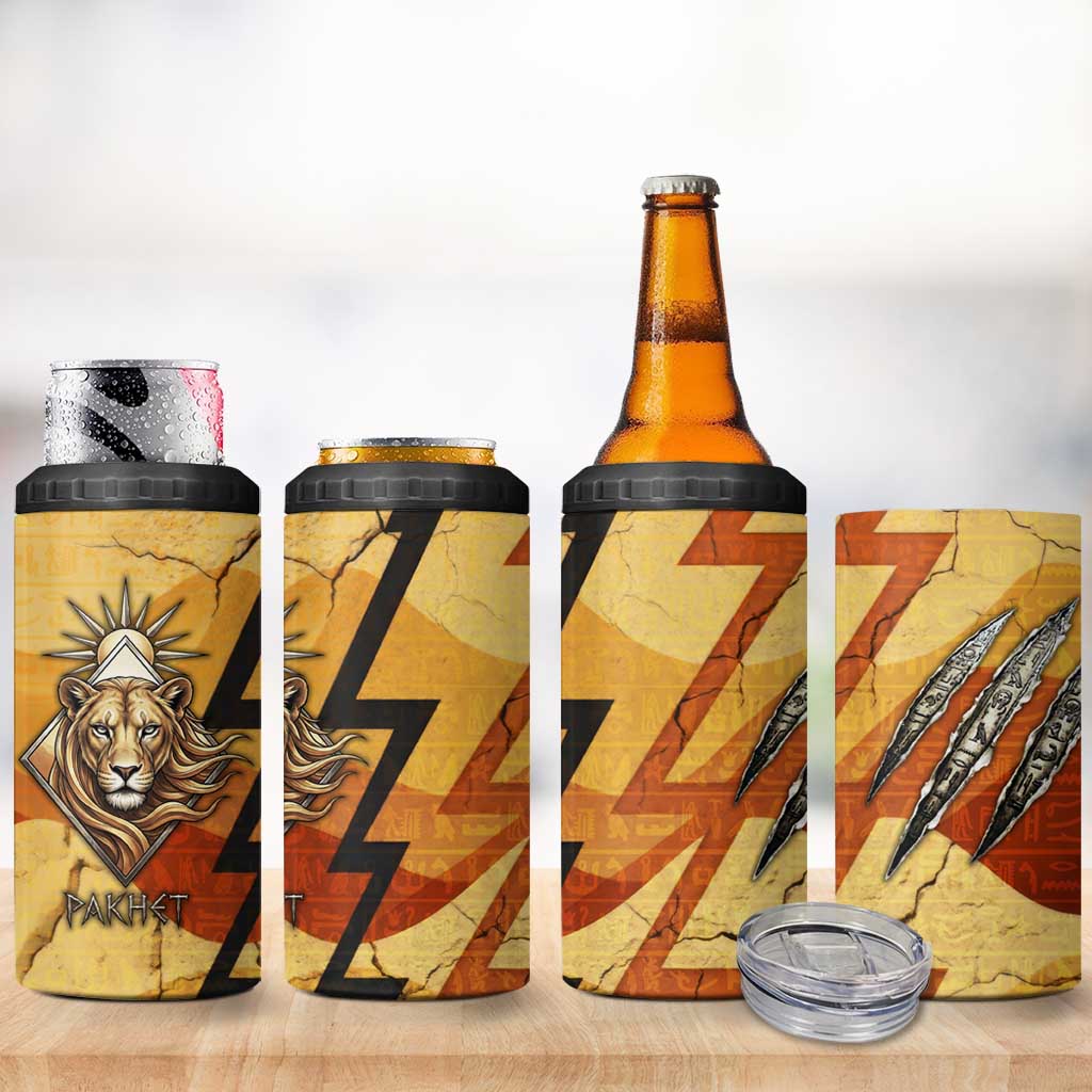 Pakhet Lion Head 4 in 1 Can Cooler Tumbler with Claw Marks in Fiery Ancient Egyptian Motif