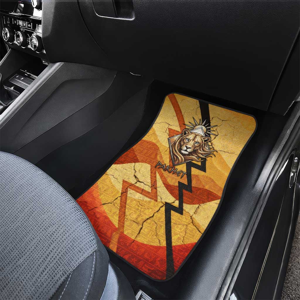 Pakhet Lion Head Car Mats with Claw Marks in Fiery Ancient Egyptian Motif