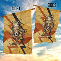 Pakhet Lion Head Garden Flag with Claw Marks in Fiery Ancient Egyptian Motif