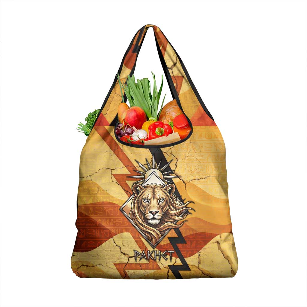 Pakhet Lion Head Grocery Bag with Claw Marks in Fiery Ancient Egyptian Motif