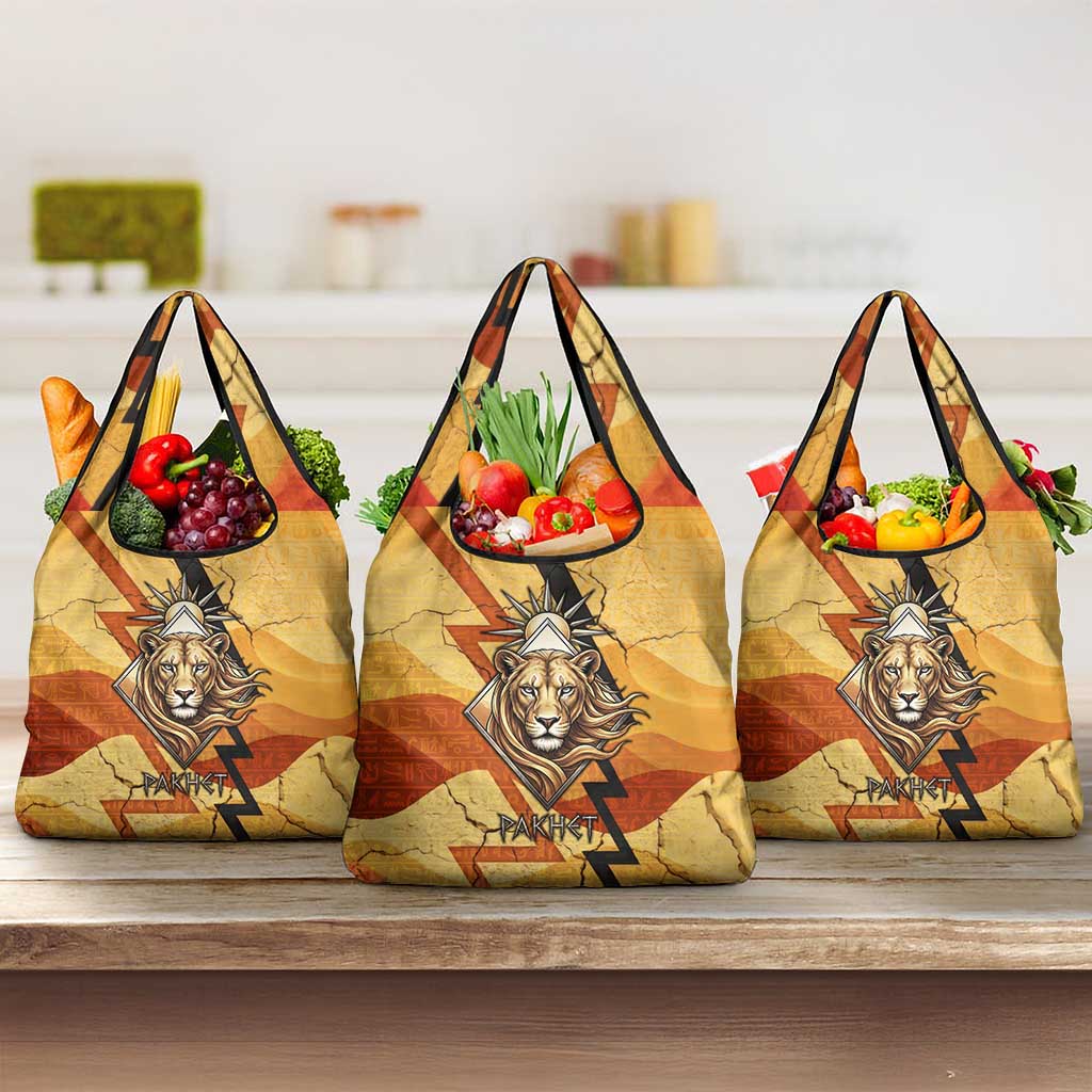Pakhet Lion Head Grocery Bag with Claw Marks in Fiery Ancient Egyptian Motif