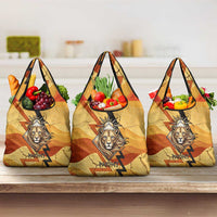 Pakhet Lion Head Grocery Bag with Claw Marks in Fiery Ancient Egyptian Motif