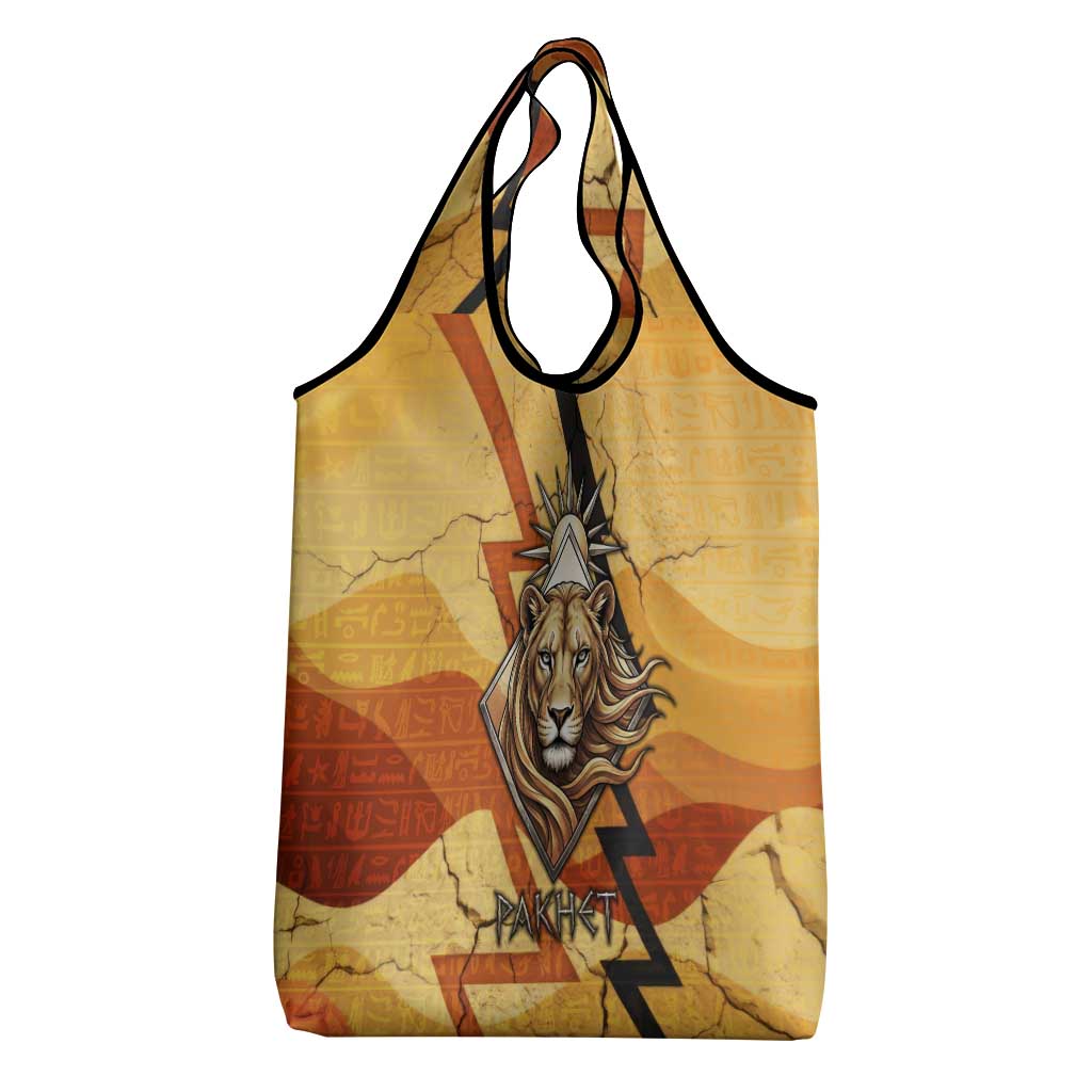 Pakhet Lion Head Grocery Bag with Claw Marks in Fiery Ancient Egyptian Motif