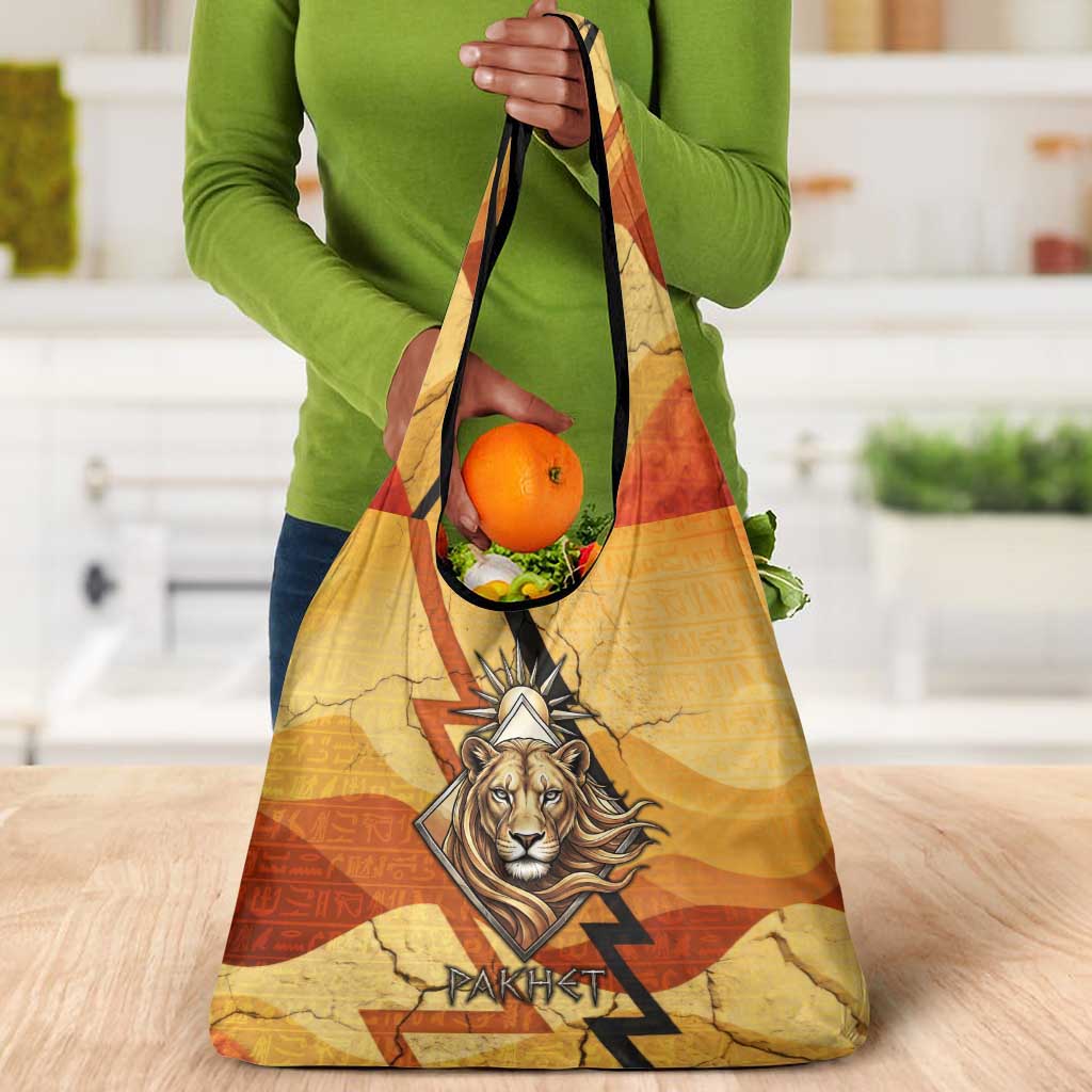 Pakhet Lion Head Grocery Bag with Claw Marks in Fiery Ancient Egyptian Motif