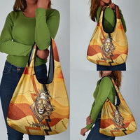 Pakhet Lion Head Grocery Bag with Claw Marks in Fiery Ancient Egyptian Motif