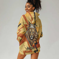 Pakhet Lion Head Hoodie Dress with Claw Marks in Fiery Ancient Egyptian Motif