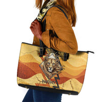 Pakhet Lion Head Leather Tote Bag with Claw Marks in Fiery Ancient Egyptian Motif