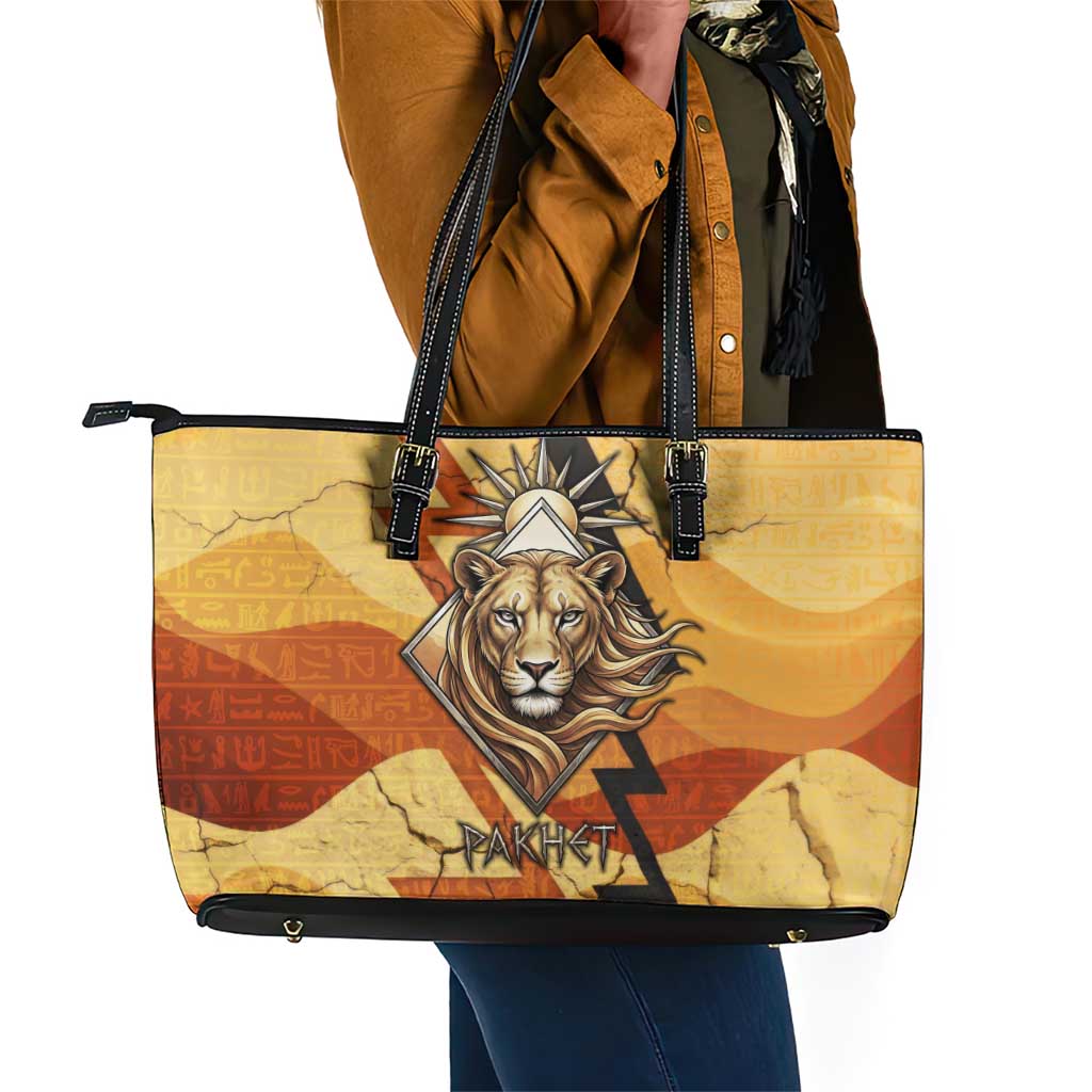 Pakhet Lion Head Leather Tote Bag with Claw Marks in Fiery Ancient Egyptian Motif