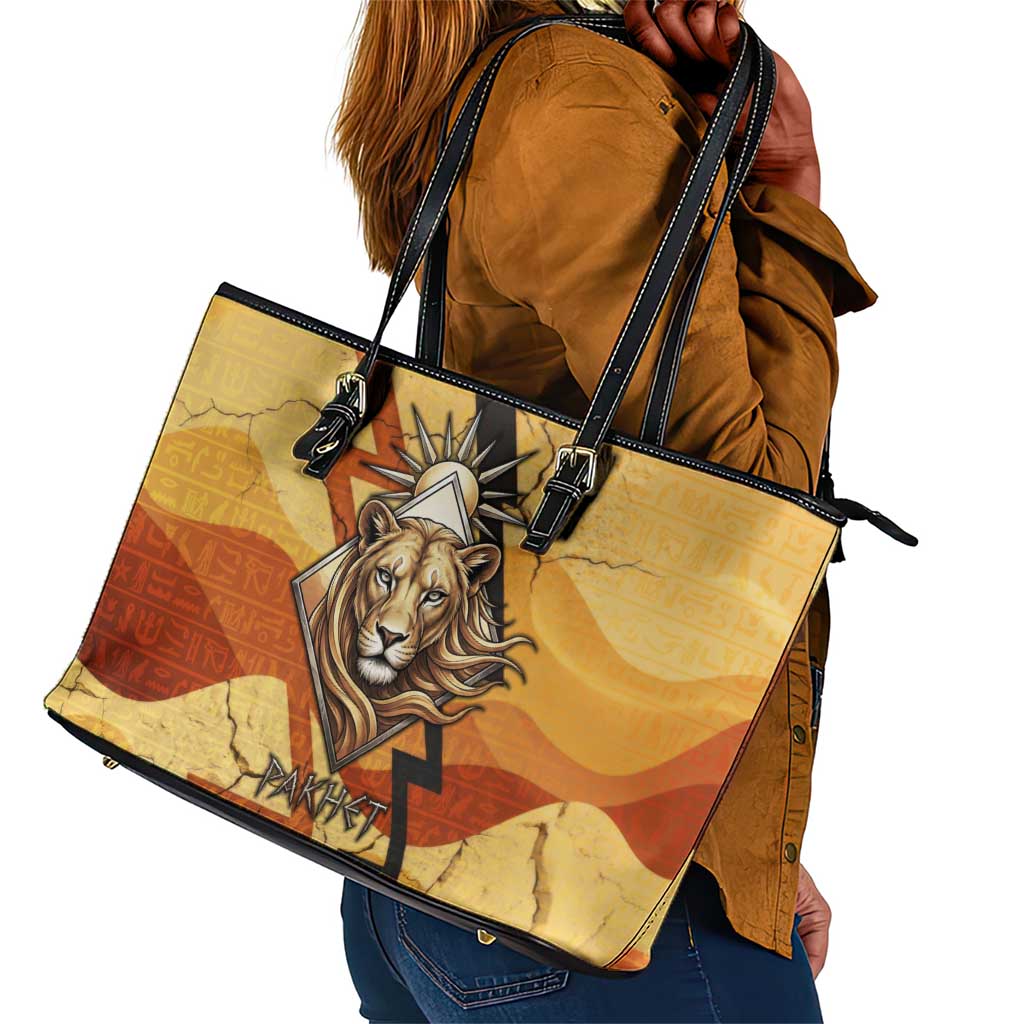 Pakhet Lion Head Leather Tote Bag with Claw Marks in Fiery Ancient Egyptian Motif