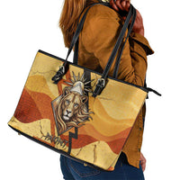 Pakhet Lion Head Leather Tote Bag with Claw Marks in Fiery Ancient Egyptian Motif