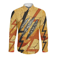 Pakhet Lion Head Long Sleeve Button Shirt with Claw Marks in Fiery Ancient Egyptian Motif