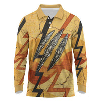 Pakhet Lion Head Long Sleeve Polo Shirt with Claw Marks in Fiery Ancient Egyptian Motif