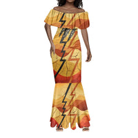 Pakhet Lion Head Mermaid Dress with Claw Marks in Fiery Ancient Egyptian Motif