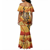 Pakhet Lion Head Mermaid Dress with Claw Marks in Fiery Ancient Egyptian Motif