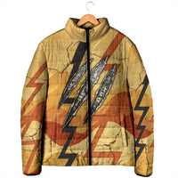 Pakhet Lion Head Padded Jacket with Claw Marks in Fiery Ancient Egyptian Motif