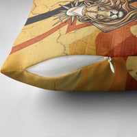 Pakhet Lion Head Pillow Cover with Claw Marks in Fiery Ancient Egyptian Motif
