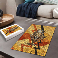 Pakhet Lion Head Puzzle with Claw Marks in Fiery Ancient Egyptian Motif