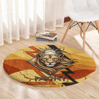 Pakhet Lion Head Round Carpet with Claw Marks in Fiery Ancient Egyptian Motif