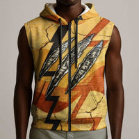 Pakhet Lion Head Sleeveless Zip Hoodie with Claw Marks in Fiery Ancient Egyptian Motif