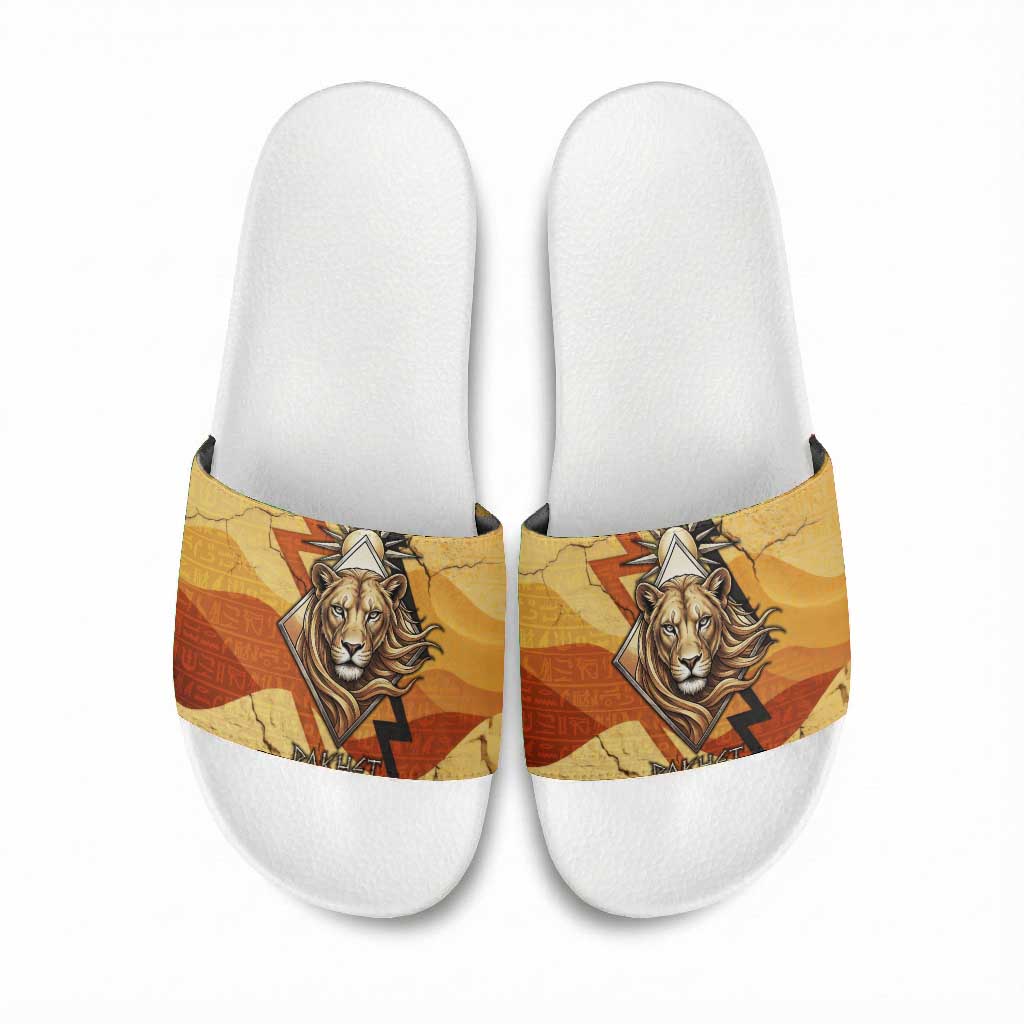 Pakhet Lion Head Slide Sandals with Claw Marks in Fiery Ancient Egyptian Motif