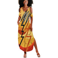 Pakhet Lion Head Summer Maxi Dress with Claw Marks in Fiery Ancient Egyptian Motif