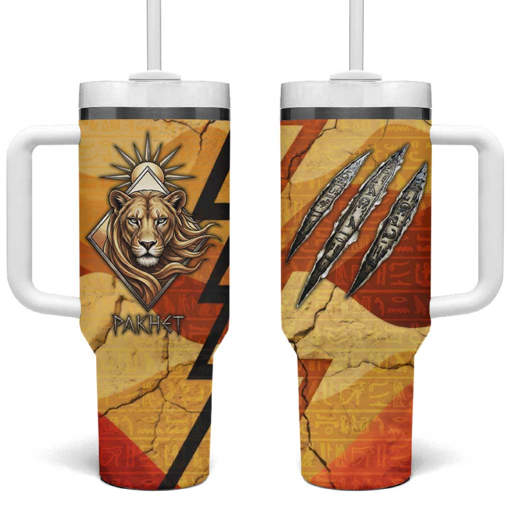 Pakhet Lion Head Tumbler With Handle with Claw Marks in Fiery Ancient Egyptian Motif