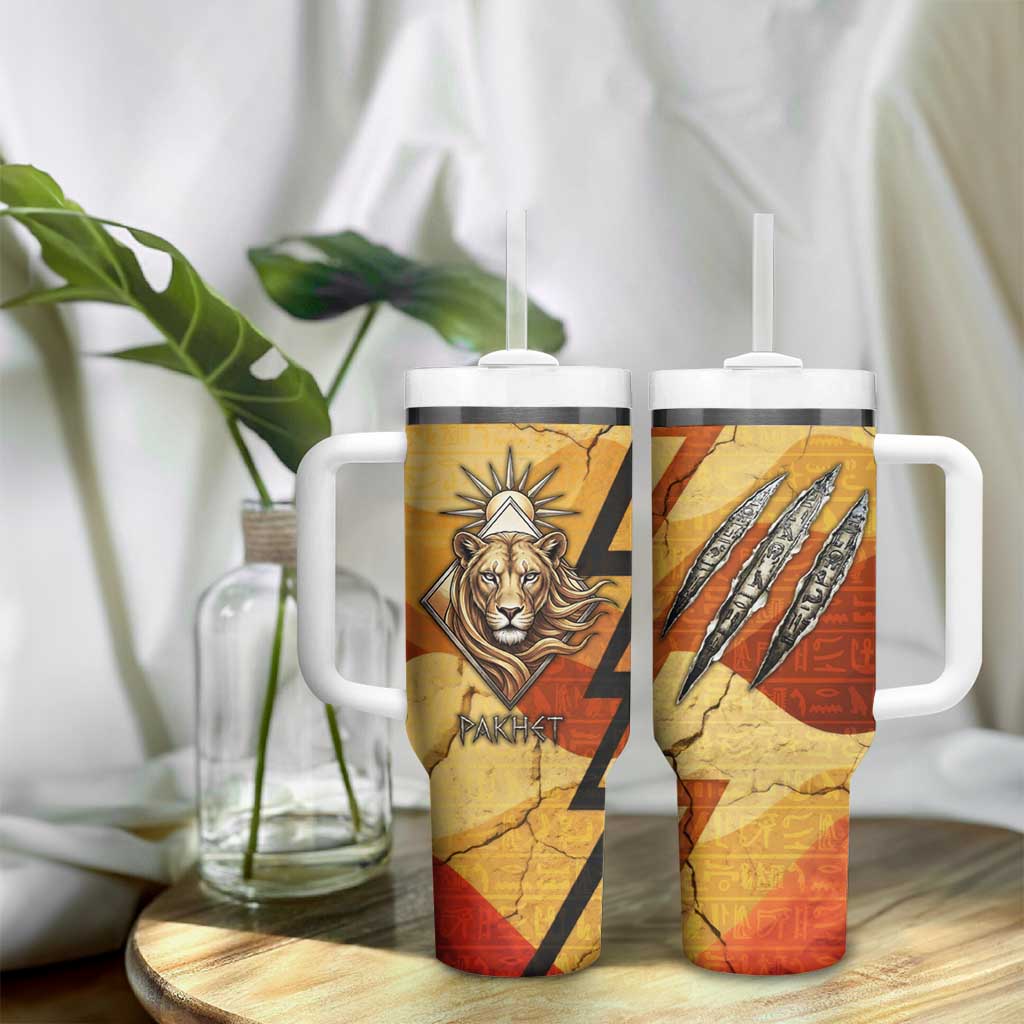 Pakhet Lion Head Tumbler With Handle with Claw Marks in Fiery Ancient Egyptian Motif