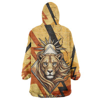 Pakhet Lion Head Wearable Blanket Hoodie with Claw Marks in Fiery Ancient Egyptian Motif