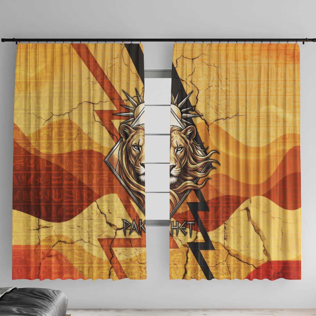 Pakhet Lion Head Window Curtain with Claw Marks in Fiery Ancient Egyptian Motif