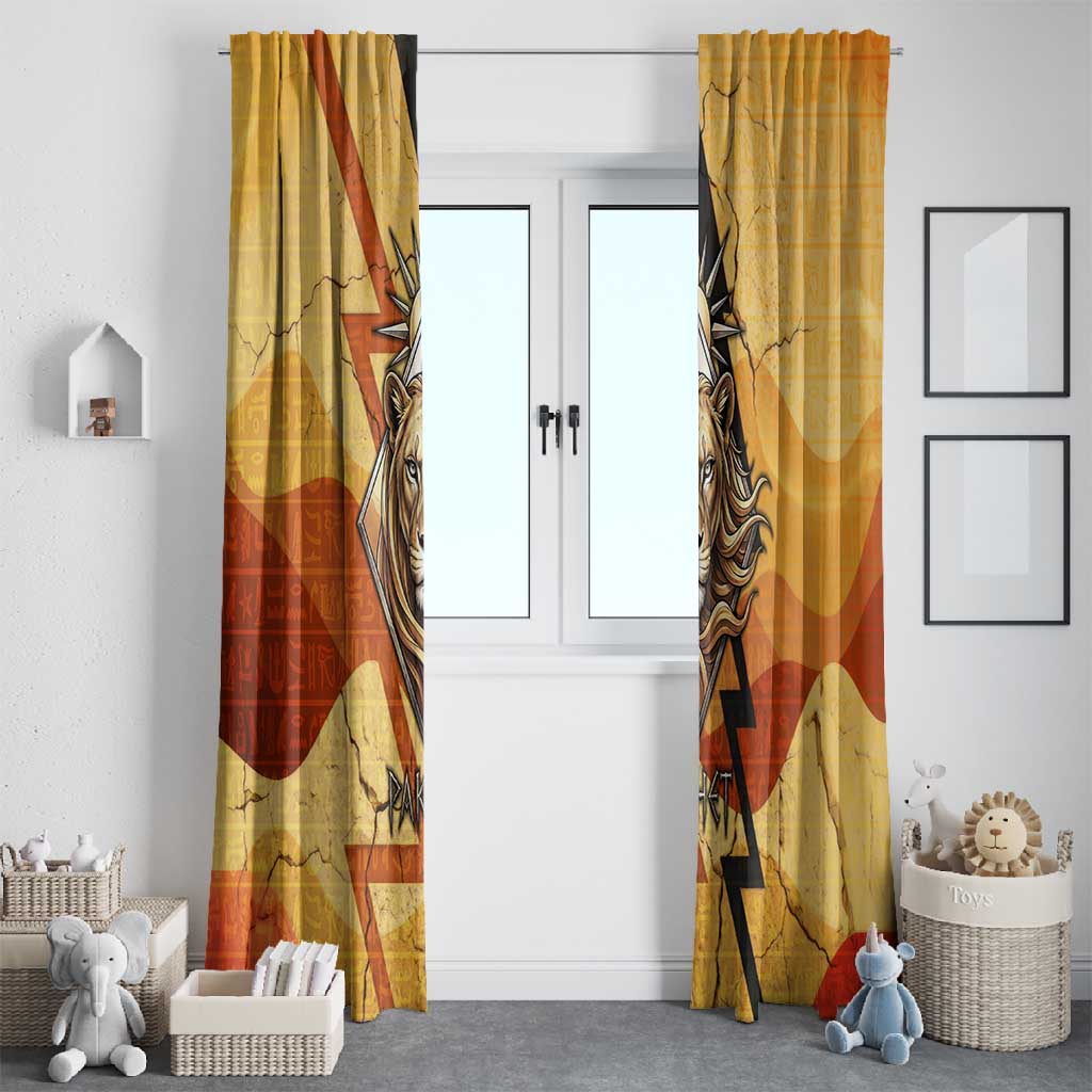 Pakhet Lion Head Window Curtain with Claw Marks in Fiery Ancient Egyptian Motif