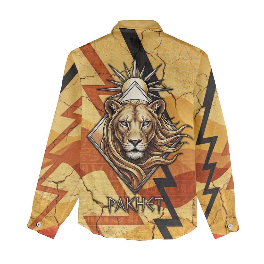 Pakhet Lion Head Women Casual Shirt with Claw Marks in Fiery Ancient Egyptian Motif