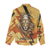 Pakhet Lion Head Women Casual Shirt with Claw Marks in Fiery Ancient Egyptian Motif