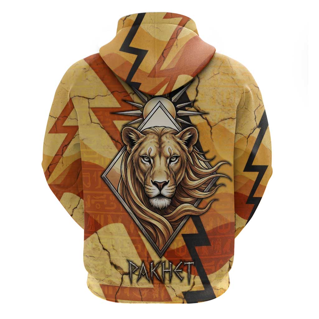 Pakhet Lion Head Zip Hoodie with Claw Marks in Fiery Ancient Egyptian Motif