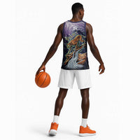 Pakhet Panther Basketball Jersey with Cosmic Feline Eye on Starry Night River