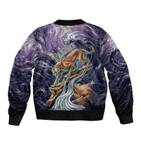 Pakhet Panther Bomber Jacket with Cosmic Feline Eye on Starry Night River