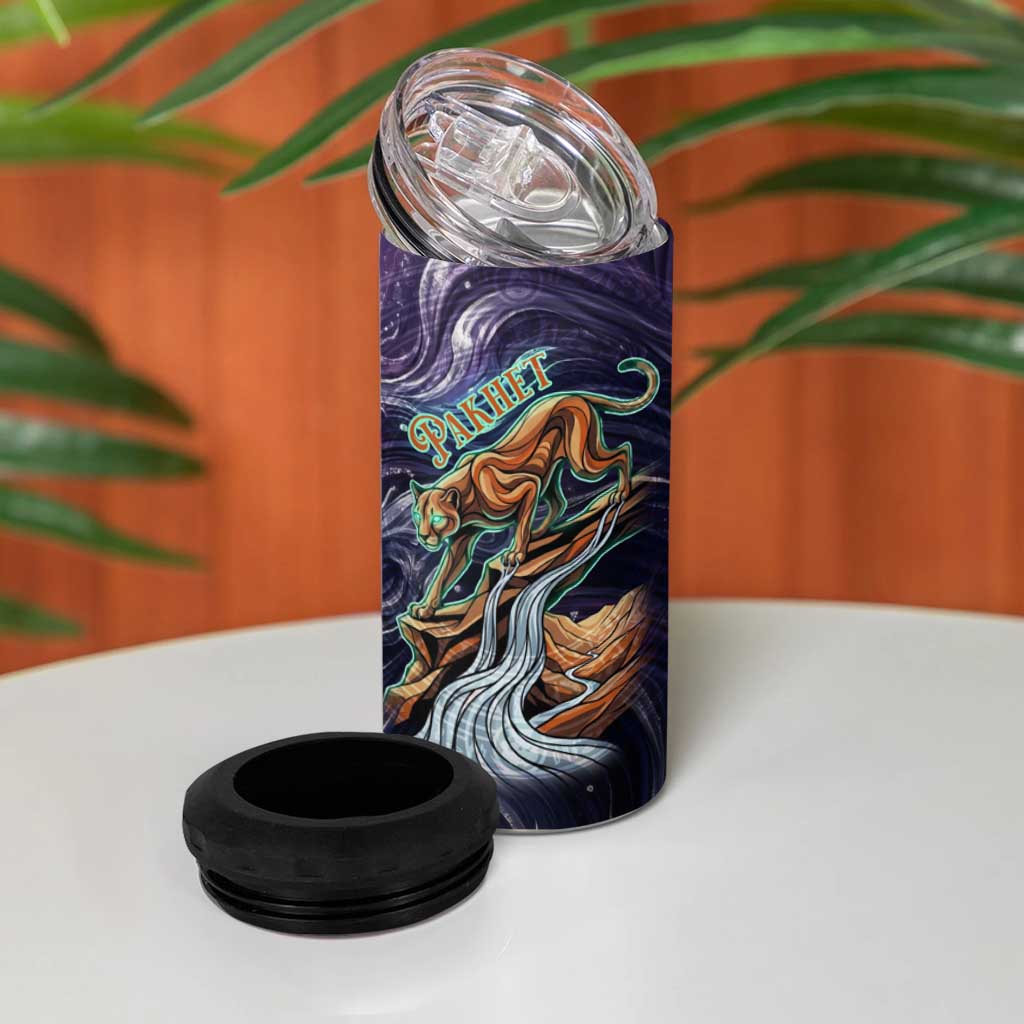 Pakhet Panther 4 in 1 Can Cooler Tumbler with Cosmic Feline Eye on Starry Night River